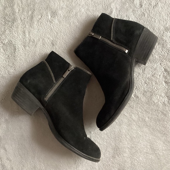 Lucky Brand Shoes - Lucky Brand Boide Suede Leather Zipper Boho Heeled Ankle Boot Bootie Black Sz 7